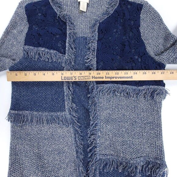 CHICOS Silk Patchwork Fringe Long Western Boho Blocked Lace Denalia Cardigan - Picture 4 of 8